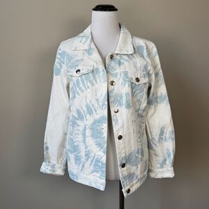 New Altar'd State size Large Women's Tie Dye Denim Jacket White Light Blue